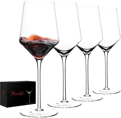 Hand Blown Red Wine Glasses Set of 4 – 15 Oz Premium Crystal Wine Glasses with L