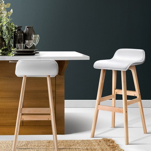 Artiss 2x Bar Stools Kitchen Dining Chairs Wooden Counter Stool White - Picture 7 of 8