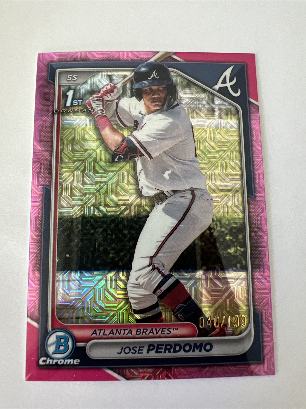 2024 Bowman Chrome 1st Bowman Jose Perdomo /199 PINK MOJO #BCP-220 Braves