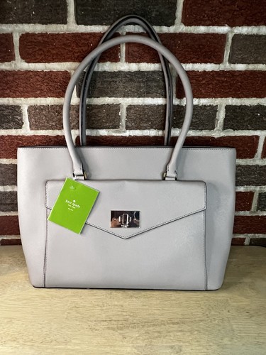 Kate Spade Tote Large Saffiano Leather Post Street Halsey Handbag Gray New