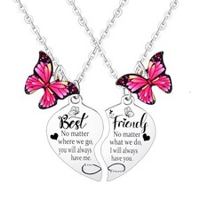 2PCs Best Friend Heart Matching Pendant Necklace Long Distance Friendship