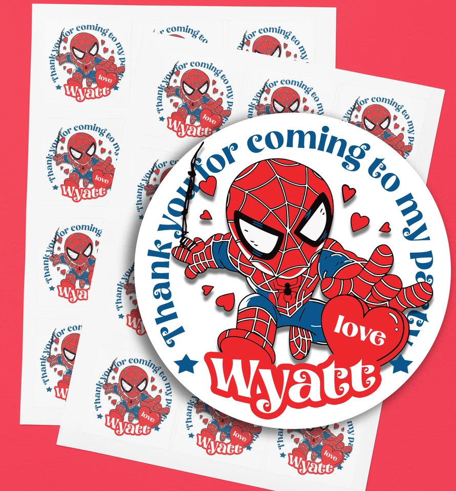 Personalised Party Bag Stickers Thank You For Coming My Party Kids Spiderman