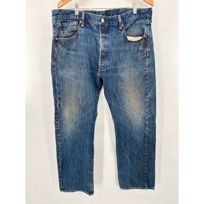 Levis 501 Men's 38x30 Y2K Style Light Fading Indigo Blue Distressed Denim