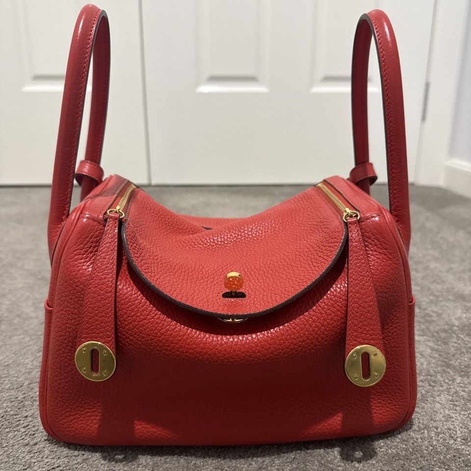 Hermès Lindy 26 Red Clemence Leather Top Handle Shoulder Bag Gold Hardware