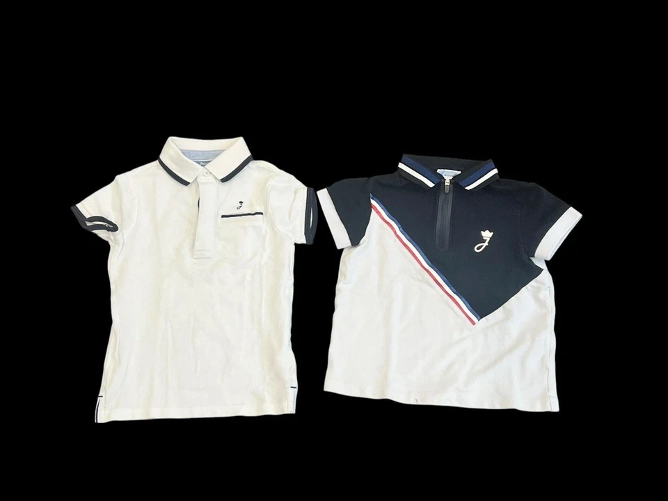 LOTE DE 2 POLOS JACADI NIÑOS MANGA CORTA LOGO BOGO BLANCO AZUL MARINO PIQUÉ TALLA 4 Foto 3 de 4