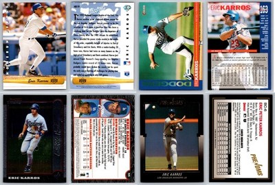 Eric Karros 4 Card Lot - Rookie RC Los Angeles Dodgers Oakland Athletics A's 