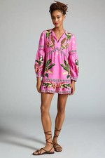 NWT Farm Rio Pink Leopard Forrest Mini Dress Beaded Tassels Gorgeous Sz XL