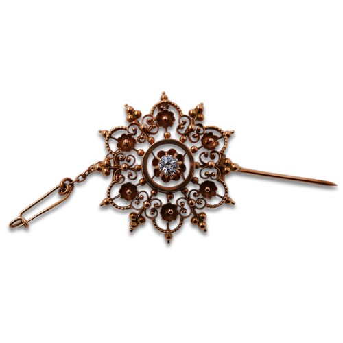 Solitär Diamant Brosche Antik 585 Gold 14 Kt Rosegold Wert 2100,- - Bild 7 von 9