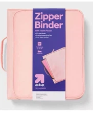 2" Zipper Binder with Exterior Pouch Pink Ring Binder Expandable File- up&up NEW