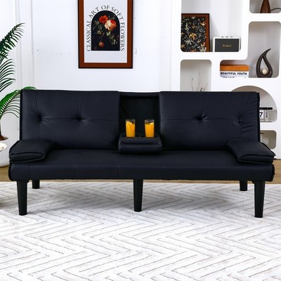 67'' black PVC multi-functional sofa bed with a foldable and cup holder design