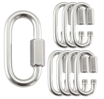 304 Stainless Steel D-Shaped Quick Link - 8 Pack 1/4'', Threaded Small Locking...