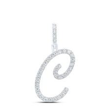 0.13CTW Natural Diamond 1.75g Sterling Silver Initial "C" Pendant Letter Charm
