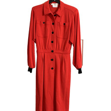 Vtg 80s Valentino Miss V Dress Sz 6 40 Red Wool Long Sleeve Peplum Neiman Marcus