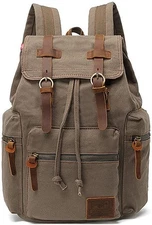 Augur Jans Brown Canvas Leather Backpack Hiking Travel School LapTop 15x13”