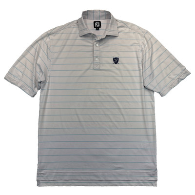 FootJoy FJ Polo Mens M White Blue Stripe Golf Preppy Country Club Crest