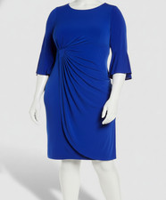 Connected Apparel Women Blue Drapey Bell Sleeves Cocktail Dress Plus Size 24W