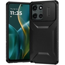 For Moto G Stylus 2025 Case Grip with Sliding Rear Lens Cover + Tempered Glass