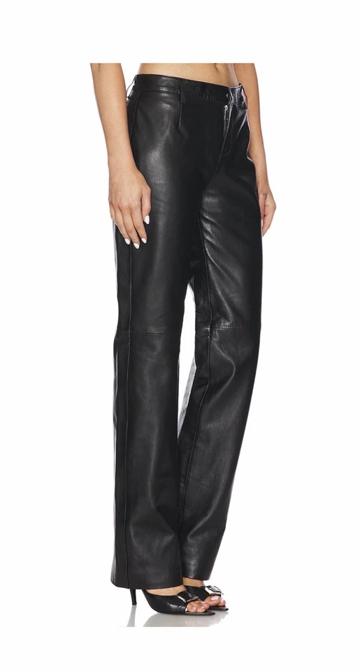 Retrofete Adelina 真皮裤子黑色直筒 XS 全新带标签 US 2-4 — 第 3/4 张图片