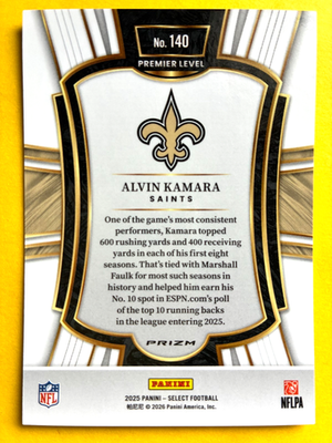 2025 Panini Select Zebra Shock Prizms #140 Alvin Kamara SSP | eBay