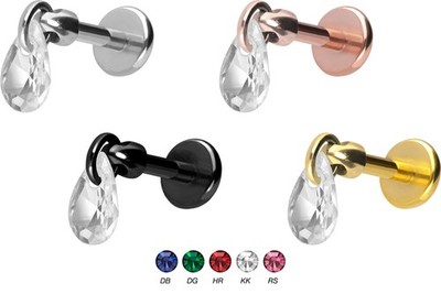PIERCINGLINE  Piercing Stecker Titan Labret mit Push Fit KRISTALLTROPFEN