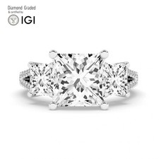 Princess Diamond Trilogy Ring 18k White Gold Labgrown 7 Ct Solitaire