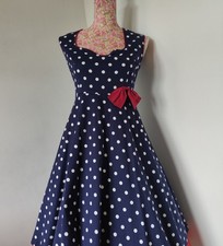 Lindy Bop Tea Dress 50s Size 12/14 Navy White Polka Dot Vintage Style Retro VGC