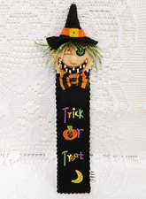 2 EMBROIDERED Felt WITCH BOOKMARK Halloween TRICK or TREAT Spooky 10.5" FastShip