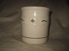 Longaberger Pottery WOVEN TRADITIONS GREEN 5 1/2" Utensil Crock Made in USA