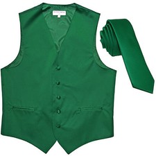 New Men's Formal Tuxedo Vest Waistcoat 1.5" skinny Necktie emerald green wedding