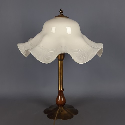 Lámpara de Mesa de Flor Vidrio Murano Latón Madera Colección Vintage Años 60 - Imagen 5 de 14