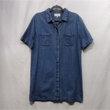 Kendall & Kyle Denim Shirt Dress Womens L Blue Minimalist Retro Preppy Academia