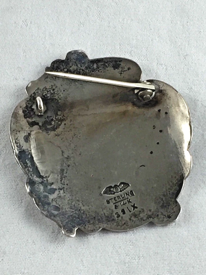 Prendedor/broche Shiebler raro de oro de ley y 14 quilates grande para mujer homérico/medallón Foto 3 de 4