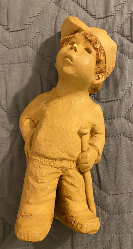 Lee Bortin Original Clay Sculpture Boy With Baseball Bat and Hat