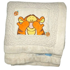 Disney Baby Beige Cream TIGGER Ladybug Sherpa Blanket Winnie The Pooh Solid HTF