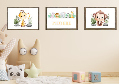 Kinderzimmer Drucke personalisiert Baby Tiere Safari Mix n Match A3 A4 A5 Größe