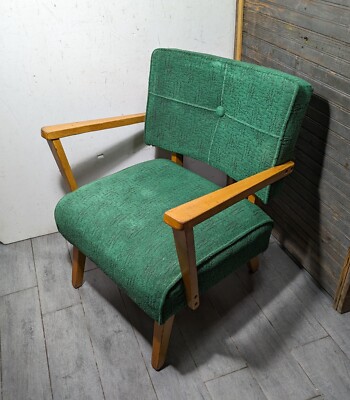 Vintage Mid Century Modern Atomic Green Slipper Lounge Arm