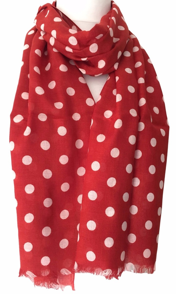 Red Polka Dot Scarf Ladies White Polka Dots Cotton Blend Wrap Fair
