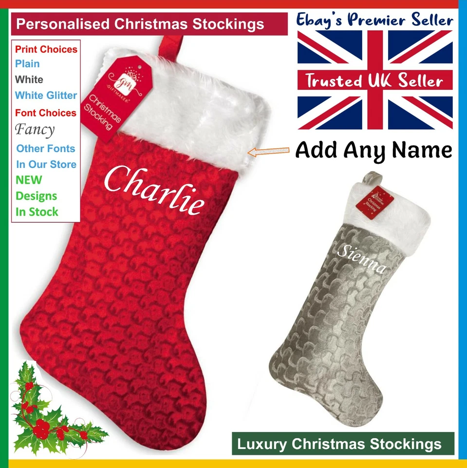 FOREVER CHRISTMAS PERSONALISED RED Christmas Stocking * Choose Any Name / Xmas Sack / Sock - SALE