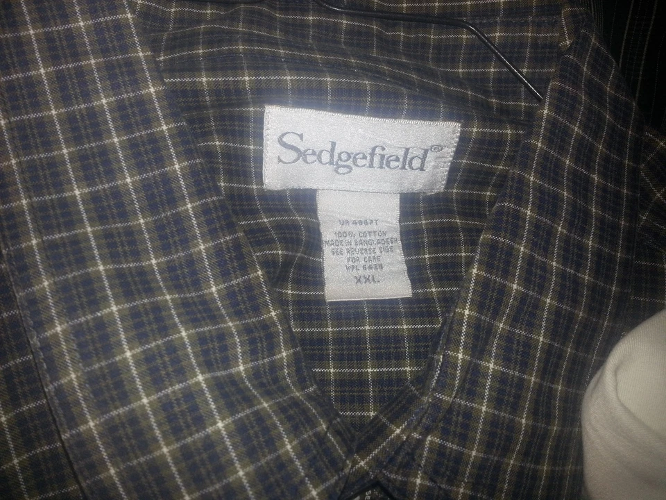 Lote de 2 camisas masculinas Sedgefield verde pele de cereja botão frontal XXL manga longa em excelente estado usado - Imagem 2 de 4