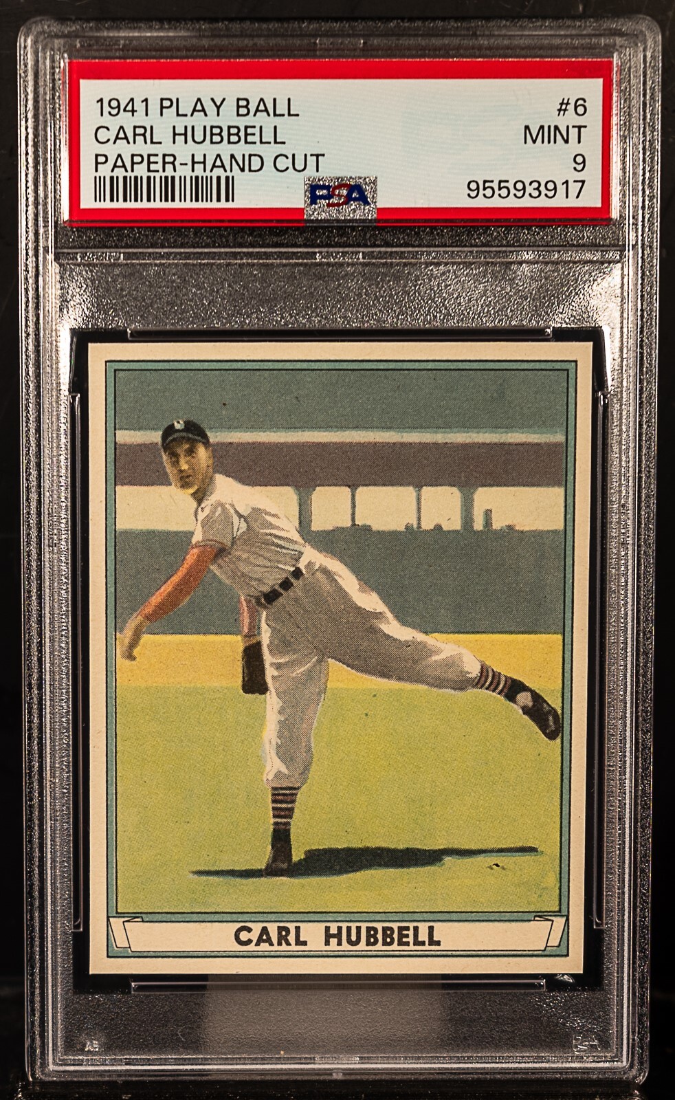 95593917 CARL HUBBELL 1941 Play Ball #6 Hand Cut Paper New York Giants HOF PSA 9