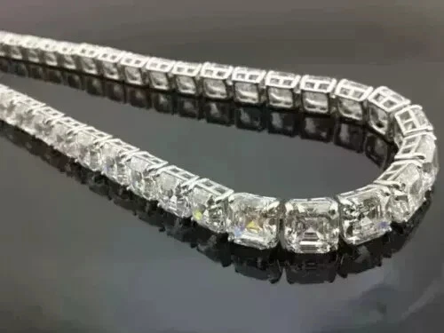 14K White Gold Plated 18"in 24Ct Asscher Cut Lab Created Diamond Tennis Necklace - Image 2 of 4