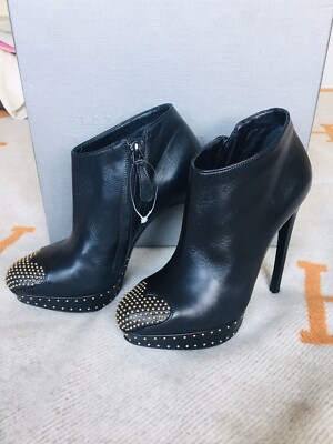 Alexander Mcqueen Leather Platform Boots With Heart Motif, Shoes