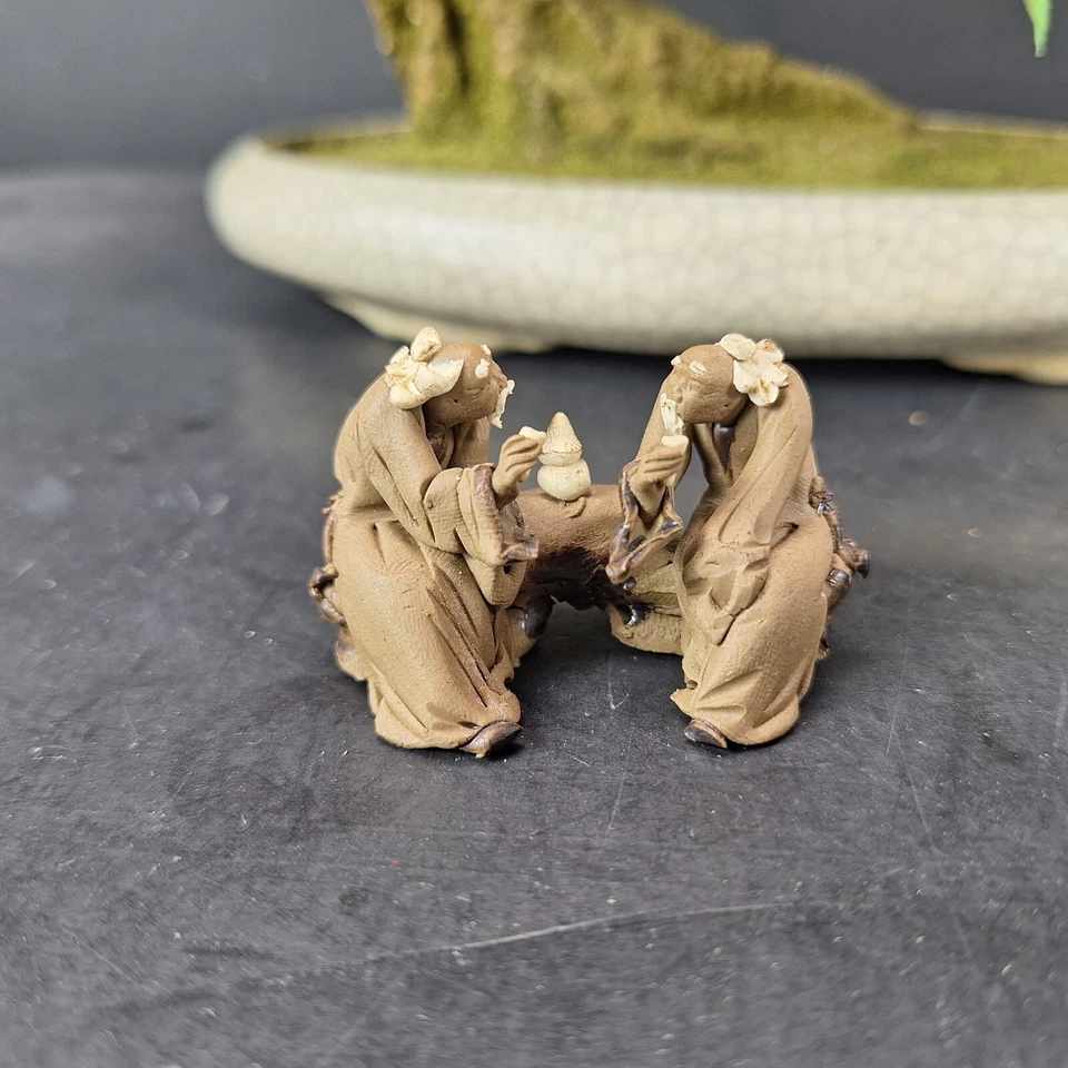 Artificial Bonsai Tree with Ceramic Planter & Clay Asian Figures Fake Plant - Image 2 of 4