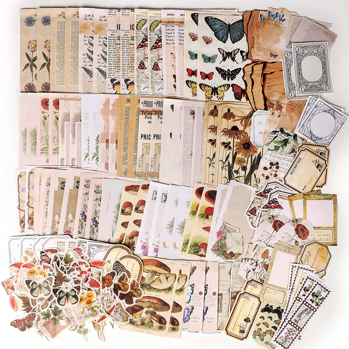 200Pcs Vintage Junk Journal Supplies,Scrapbook Supplies