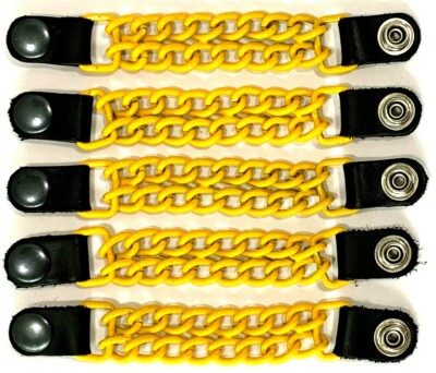 GLOSSY YELLOW POWDER COATED DOUBLE CHAIN MOTORCYCLE VEST EXTENDERS MADE  IN USA