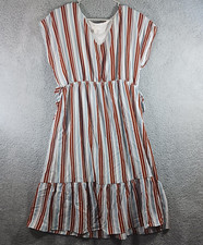 Charming Charlie Blue & Brown Striped Side Ties Lined Dress Women's Size Small