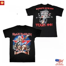 Trending Iron Maiden No Prayer On The Road Texas 1991 Black T-Shirt