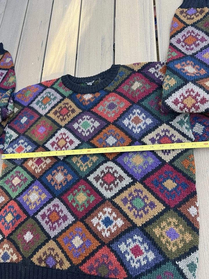 Vintage Peruvian Connection Geometric Graphic Colorful Alpaca Wool Sweater Large - Image 4 of 4