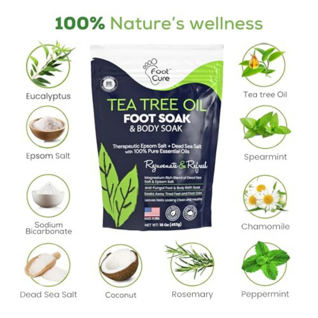 Tea Tree Oil Foot Soak with Epsom Salt - for Toenail Repair, Athletes Foot, Soft