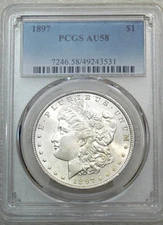 1897 P Morgan Silver Dollar PCGS AU58 Frosty White Luster PQ Just Graded #A222F